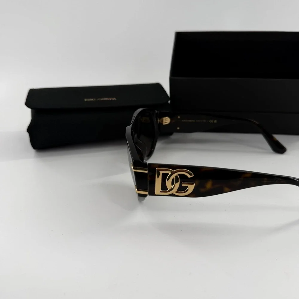 Dolce & Gabbana DG 4499 Dark Havana Tortoise Sunglasses Gold DG Logo Pilot 57mm‎